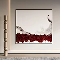 Artwork With Red Flowers Gray Elements And White Background Near Decorative Column 3d model