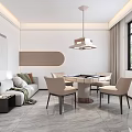 Hotel Mahjong Room With Modern Round Table Beige Chairs Pendant Light And Indoor Plant