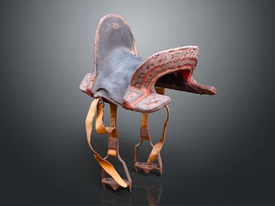 Vintage Leather Horse Saddle Equestrian Equipment With Carved Decorations And Straps 3d model