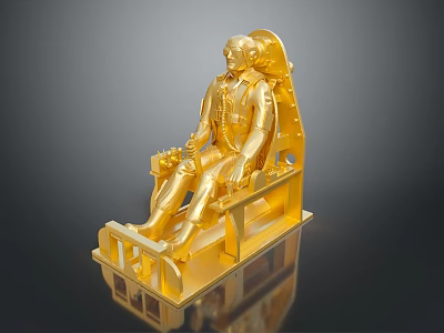Golden Seated Figure Statue On Intricate Chair With Reflective Surface 3d model