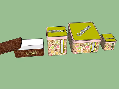 Patterned Storage Boxes In Various Sizes With Text On Lids Brown Pink Green 3d model