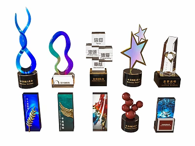 Modern Trophies and Medals With Crystal Design Star Decorations and Custom Bases 3d model