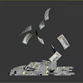 Stack of US Dollar Bills with Flying Currency Notes on Dark Background 3d model
