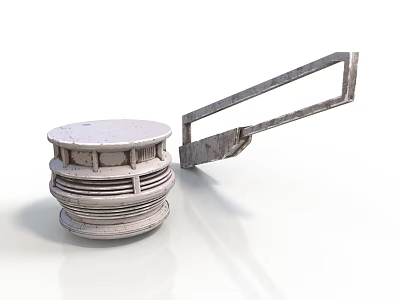 Industrial Metal Equipment Featuring Circular Layered Body And Long Handle 3d model