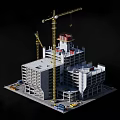 Active Construction Site Featuring Building Under Construction with Tower Cranes Scaffolding and Equipment
