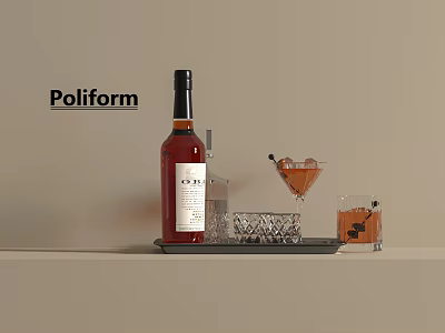 Poliform Modern Liquor Bottle And Drinking Glasses Arranged On Stylish Tray With Minimalist Setting 3d model