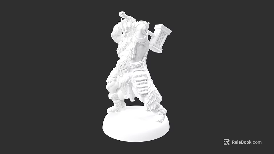 White 3D Printed Warrior Character Model With Weapon In Standing Pose On Round Base 3d model 