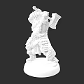 White 3D Printed Warrior Character Model With Weapon In Standing Pose On Round Base