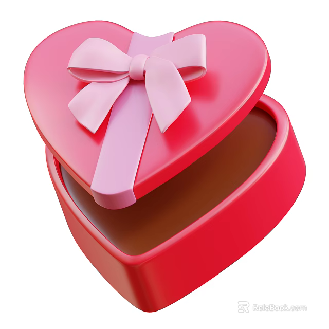 Decorative Ornament Set With Red Heart Shaped Open Box And Pink Bow 3d model