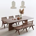 Wooden Dining Table Set With Woven Back Chairs Bench And Pampas Grass Decor