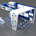 Modern Zhongde Zhiyun Exhibition Booth With Blue White Design Large Digital Screen And Information Charts