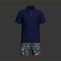 Blue Short Sleeve Polo Shirt With Floral Print Casual Shorts Outfit