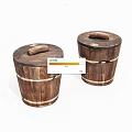 Two Vintage Wooden Buckets With Carved Handles And Natural Wood Grain