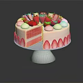 Layered Strawberry Cake With White Cream And Fresh Strawberry Decorations On White Stand