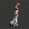 Futuristic Pink Haired Character With Colorful Creature And Roller Equipment