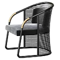 Modern Leisure Chair With Black Metal Frame Golden Armrests Woven Design And Padded Seat