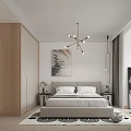 Modern Bedroom Interior Design With Bed Nightstand Chandelier Artwork Wardrobe And Desk Chair