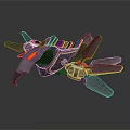 Modern Black and Red Mechanical Bird Design with Multiple Wings and Glowing Red Accents