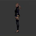 Woman With Red Hair In Futuristic Black Jacket Short Pants And Long Boots