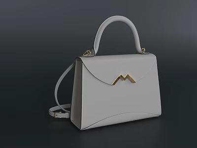 Light Gray Leather Handbag with Gold M Shaped Clasp Top Handle and Sleek Design 3d model