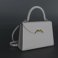 Light Gray Leather Handbag with Gold M Shaped Clasp Top Handle and Sleek Design