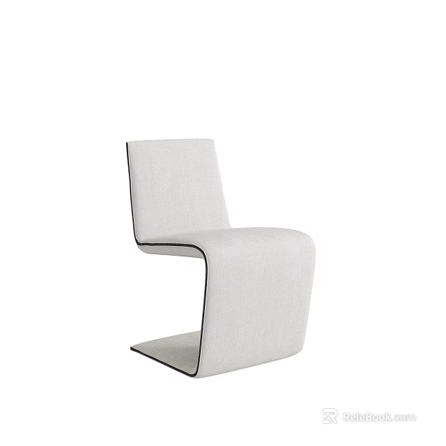 Modern Minimalist White Linen Upholstered Dining Chair With Curved Seat And Backrest Design 3d model 