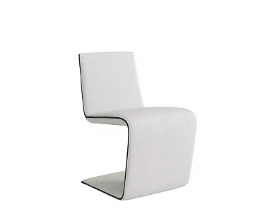 Modern Minimalist White Linen Upholstered Dining Chair With Curved Seat And Backrest Design 3d model