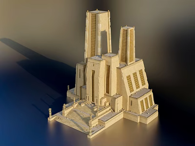 Detailed Architectural Model With Tall Towers And Multi Level Stone Structure Design 3d model