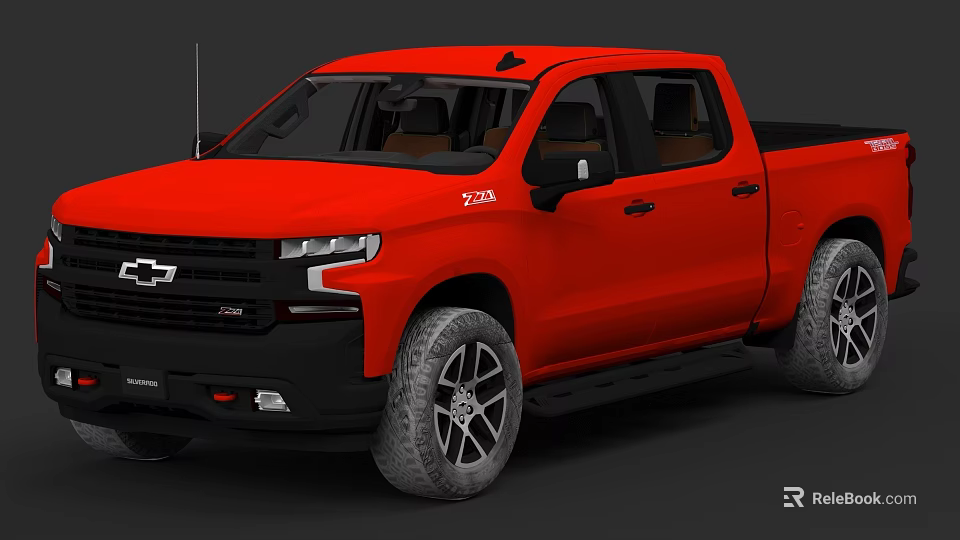 Red Chevrolet Z71 Pickup Truck with Double Cab Black Accents and Off Road Tires 3d model 
