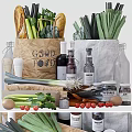 Fresh Organic Vegetables Display With Paper Bags Seasoning Bread And Eggs