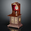 Antique Wooden Cabinet With Gold Carved Accents Red Lining Mirror And Drawers Vintage Design