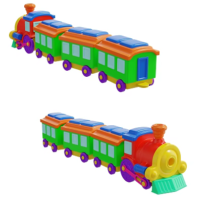 Colorful Electric Toy Train With Multiple Carriages Blue Roofs And Purple Wheels 3d model Colorful Electric Toy Train With Multiple Carriages Blue Roofs And Purple Wheels 3d model