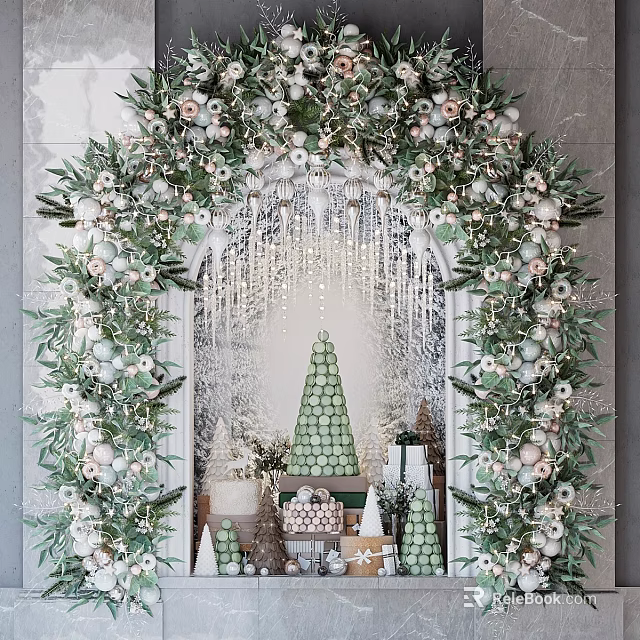Commercial Festive Display Equipment With Greenery Arch And Gift Arrangements For Retail Stores 3d model 