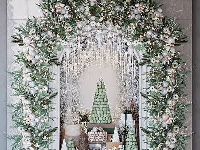 Commercial Festive Display Equipment With Greenery Arch And Gift Arrangements For Retail Stores 3d model