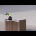 Modern Wooden Sideboard with Vertical Slats Black Legs and Green Leaf Vase on Top