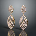 Elegant Gold Leaf Shaped Earrings With Braided Design And Sparkling Diamonds