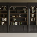 Black Wooden Bookcase With Multiple Compartments Books Photo Frames And Decorations