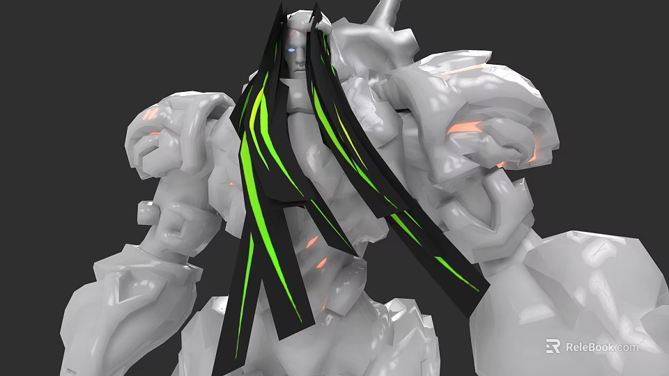 Game And Movie Character With White Armor Green Black Stripes And Glowing Details 3d model 