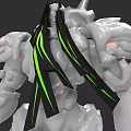 Game And Movie Character With White Armor Green Black Stripes And Glowing Details