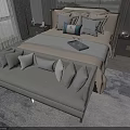 Elegant Modern Double Bed Interior With Plush Pillows Nightstands Bench And Area Rug