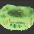 Playful Little Lion In Red White Circus Tent With Colorful Balloons Green Trees And Joyful Scene