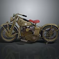 Classic Vintage Military Green Motorcycle With Red Seat And White Star