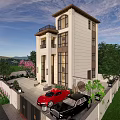 Luxury Detached Villa Exterior Design With Mountain View Large Windows And Courtyard