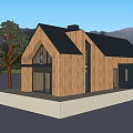 Modern Detached Villa With Wooden Black Exterior Sloped Roof And Mountain View