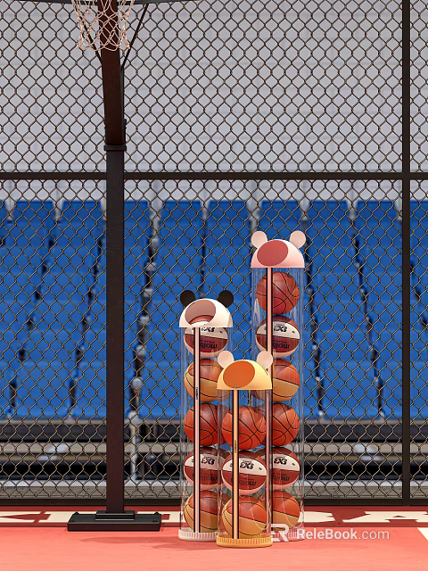 Cute Bear Ear Design Storage Basket for Organizing Basketballs in Sports Court 3d model 