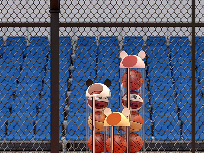 Cute Bear Ear Design Storage Basket for Organizing Basketballs in Sports Court 3d model
