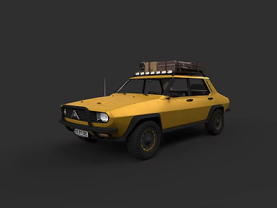 Yellow Off Road Car with Roof Rack Luggage and Lights on Top 3d model