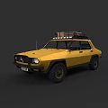 Yellow Off Road Car with Roof Rack Luggage and Lights on Top