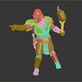 Detailed Golden Knight Statue Holding Torch In Pointing Stance On Dark Surface