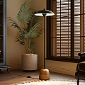 Modern Floor Lamp In Living Room With Potted Plant And Wooden Blinds Window